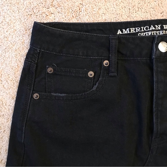 American Eagle Hi Rise Festival Black Denim Mini Skirt Size 6 Frayed Hem Shortie - Picture 7 of 13